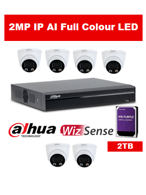 6 x 2MP Dahua Full Colour IP Camera  with 4 Channel NVR and 2TB HDD